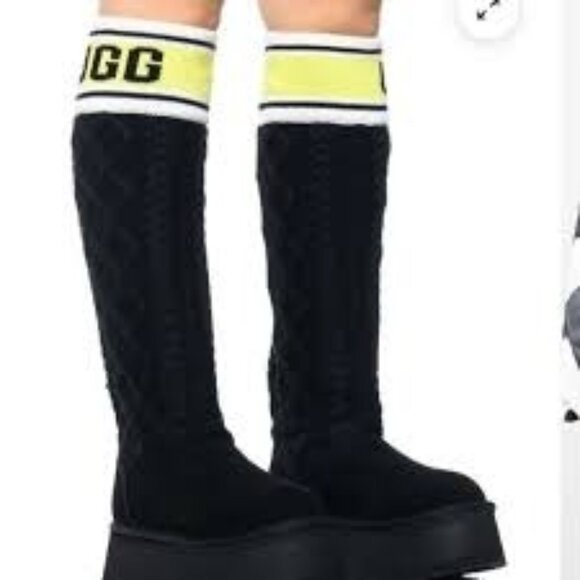 NEW UGG Classic Sweater Letter Boot Womens 9 Knee High Cozy Winter Platform - Picture 1 of 10